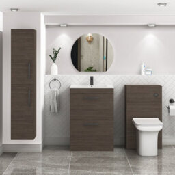 Royal Bathrooms Turin Grey Elm 600mm Floor Standing Vanity Unit 2 Drawer With Minimalist Basin Sink & Matt Black Handles - thumbnail 4