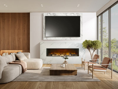 Acantha Bloc Pre-Built Fully Inset Media Wall Suite & Tv Board In White Marble Effect - image 1