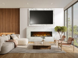 Acantha Bloc Pre-Built Fully Inset Media Wall Suite & Tv Board In White Marble Effect - thumbnail 1