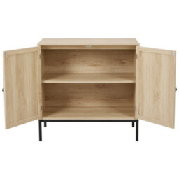 Living And Home Natural Wooden  2 Shelves Rustic Cabinet Sideboard For Living Room With Bamboo Woven Doors And Metal Base - 80X40X80Cm - thumbnail 7