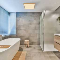 Luminosa Lighting Luminosa Sapana 30Cm Square Flush Ceiling Light Brass-Coloured Matt Ip44 Led 3000K - thumbnail 5