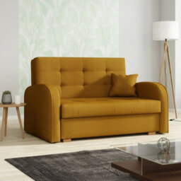 Sofa Bed Viva Gold Ii With Storage Free Standing Upholstered Back Wooden Legs Sleeping Area 133X98X85Cm Mustard - thumbnail 1