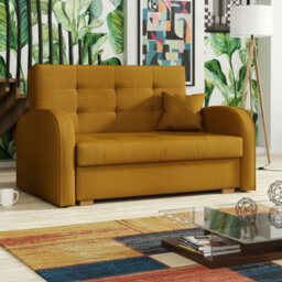 Sofa Bed Viva Gold Ii With Storage Free Standing Upholstered Back Wooden Legs Sleeping Area 133X98X85Cm Mustard - thumbnail 2