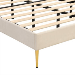 Abrihome Velvet Upholstered Bed, Velvet Double Bed With Golden Iron Legs & Adjustable Headboard, 135X190Cm, Beige - thumbnail 7