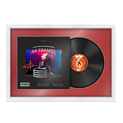 "AK Frames 25X17"" White Step Vinyl Record Frame With Crimson Mount For 12 Inch Lp Cover & Disc - Overlapped Design" - image 1