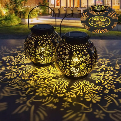 Kalahol 2 Pack Solar Lanterns Light, Outdoor For Garden With Pattern, Ip 44 / Auto On Off, Hanging Lights Outside Patio Courtyard