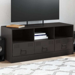 Berkfield Sturdy Tv Cabinet Black 99X39X44 Cm Steel - thumbnail 2