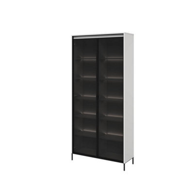 Arte Trend 07 Tall Display Cabinet  In White Matt - Partially Glassed & Push-To-Open With Led - W920mm X H1960mm X D340mm - image 1