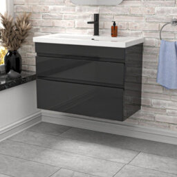 Nes Home Wall Hung Dark Grey 800mm 2 Drawers Vanity Unit & Basin Sink - thumbnail 1