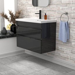 Nes Home Wall Hung Dark Grey 800mm 2 Drawers Vanity Unit & Basin Sink - thumbnail 3