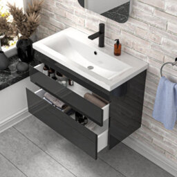 Nes Home Wall Hung Dark Grey 800mm 2 Drawers Vanity Unit & Basin Sink - thumbnail 5
