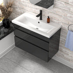 Nes Home Wall Hung Dark Grey 800mm 2 Drawers Vanity Unit & Basin Sink - thumbnail 4