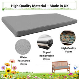TheWhiteWater Limited Garden Bench Cushion - Patio Pub Furniture Bench Seat Pad - Weather & Waterproof Fabric - 2 Seater - Grey - thumbnail 4