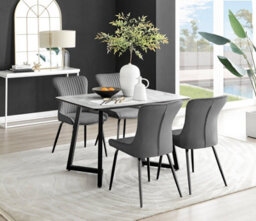 Furniturebox Uk Carson White Marble Effect Dining Table & 4 Dark Grey Nora Black Leg Chairs - thumbnail 1