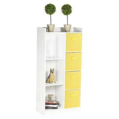 Urbn-Living Urbnliving Height 128Cm Tall Wooden White 7 Cube Bookcase With Yellow Drawers Shelving Display Storage Unit Cabinet Shelves - image 1