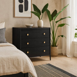 Wyld Haus Verona Black Oak Three-Drawer Chest With Brass Handles