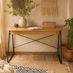 Wyld Haus Mosswood Oak-Effect Desk With Black Metal Frame And 2 Drawers 1200 X 600 X 750 mm - thumbnail 2