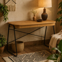 Wyld Haus Mosswood Oak-Effect Desk With Black Metal Frame And 2 Drawers 1200 X 600 X 750 mm - thumbnail 1