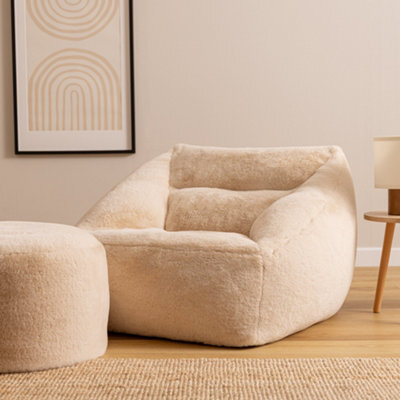 icon Natalia Bean Bag Armchair And Round Footstool, Rabbit Faux Fur Light Grey - image 1