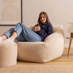 icon Natalia Bean Bag Armchair And Round Footstool, Rabbit Faux Fur Light Grey - thumbnail 2