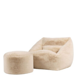 icon Natalia Bean Bag Armchair And Round Footstool, Rabbit Faux Fur Light Grey - thumbnail 3