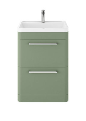 Hudson Reed Solar Floor Standing 2 Drawer Vanity Unit & Polymarble Basin, Fern Green Matt, 600 X 840 X 445mm - image 1
