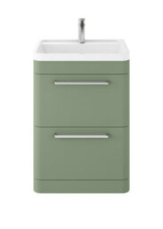 Hudson Reed Solar Floor Standing 2 Drawer Vanity Unit & Polymarble Basin, Fern Green Matt, 600 X 840 X 445mm - thumbnail 1