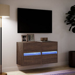 Berkfield Tv Wall Cabinets With Led Lights 2 Pcs Brown Oak 41X31X45 Cm - thumbnail 5