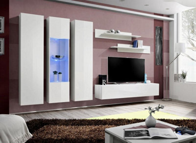 Arte Fly C5 White Gloss Entertainment Unit 310Cm - Luxury Hanging Media Wall For Tvs Up To 65 Inch - image 1