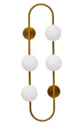 Orsina Four Bulb White Glass Wall Light, Brass Finish Oval Frame Wall Sconce, Minimalist Metal Wall Lamp - image 1