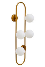 Orsina Four Bulb White Glass Wall Light, Brass Finish Oval Frame Wall Sconce, Minimalist Metal Wall Lamp - thumbnail 3