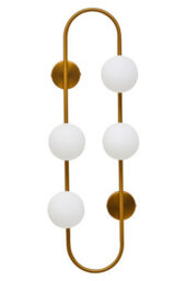 Orsina Four Bulb White Glass Wall Light, Brass Finish Oval Frame Wall Sconce, Minimalist Metal Wall Lamp - thumbnail 1