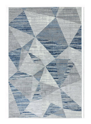 Block Blue Chequered Geometric Jute Backing Rug For Living Room Bedroom And Dining Room-80Cm X 150Cm - image 1