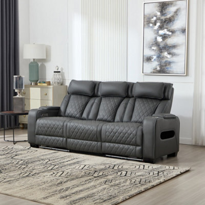 More4Homes Capri Electric Recliner 3 Seater Sofa (Charcoal) - Fold Down Drinks Tray, Wireless Charging, Air Leather, Led Lighting, Cupholders - image 1