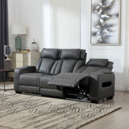 More4Homes Capri Electric Recliner 3 Seater Sofa (Charcoal) - Fold Down Drinks Tray, Wireless Charging, Air Leather, Led Lighting, Cupholders - thumbnail 8