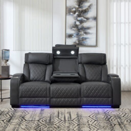 More4Homes Capri Electric Recliner 3 Seater Sofa (Charcoal) - Fold Down Drinks Tray, Wireless Charging, Air Leather, Led Lighting, Cupholders - thumbnail 7