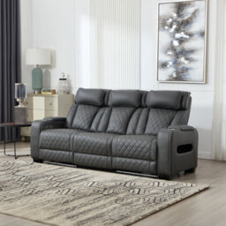 More4Homes Capri Electric Recliner 3 Seater Sofa (Charcoal) - Fold Down Drinks Tray, Wireless Charging, Air Leather, Led Lighting, Cupholders