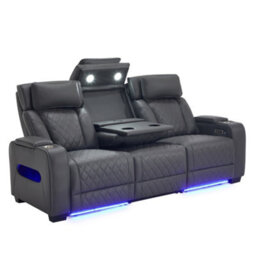 More4Homes Capri Electric Recliner 3 Seater Sofa (Charcoal) - Fold Down Drinks Tray, Wireless Charging, Air Leather, Led Lighting, Cupholders - thumbnail 2