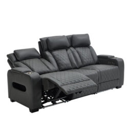 More4Homes Capri Electric Recliner 3 Seater Sofa (Charcoal) - Fold Down Drinks Tray, Wireless Charging, Air Leather, Led Lighting, Cupholders - thumbnail 3
