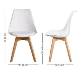 Life Interiors Single White Scandinavian Dining Chair With Leather Cushions Solid Wood Legs - thumbnail 7