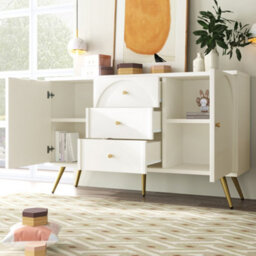 HomeTouch Modern Sideboard Side Cabinet, Wooden Chest Of Drawers Cabinet With Golden Handles For Living Room(2 Doors, 3 Drawers) - thumbnail 8