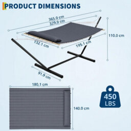 Outdoor Garden Hammock With Stand, Headrest, 2 Person, Black, (W)365Cm X (H)110Cm X (D)132Cm - thumbnail 2