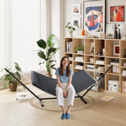 Outdoor Garden Hammock With Stand, Headrest, 2 Person, Black, (W)365Cm X (H)110Cm X (D)132Cm - thumbnail 6
