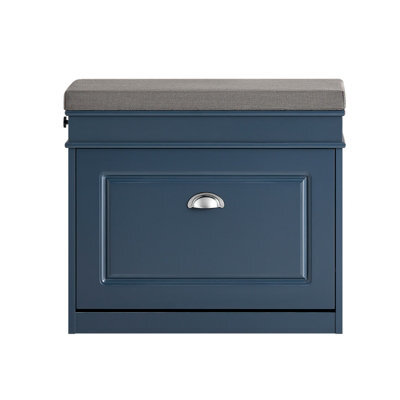 Sobuy Shoe Cabinet With Flip Drawer And Seat 24X9.4X20.5 Inch Load Capacity 150 Kg Fsr82-K - Dark Blue - image 1