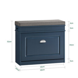 Sobuy Shoe Cabinet With Flip Drawer And Seat 24X9.4X20.5 Inch Load Capacity 150 Kg Fsr82-K - Dark Blue - thumbnail 3