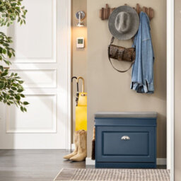 Sobuy Shoe Cabinet With Flip Drawer And Seat 24X9.4X20.5 Inch Load Capacity 150 Kg Fsr82-K - Dark Blue - thumbnail 7