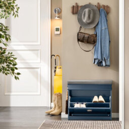 Sobuy Shoe Cabinet With Flip Drawer And Seat 24X9.4X20.5 Inch Load Capacity 150 Kg Fsr82-K - Dark Blue - thumbnail 8