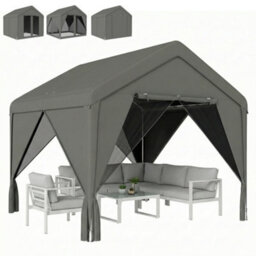 Outsunny 3 X 3 M Outdoor Patio Gazebo With Netting And Curtains, Dark Grey - thumbnail 2