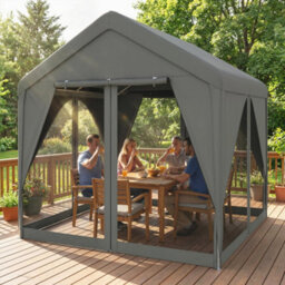 Outsunny 3 X 3 M Outdoor Patio Gazebo With Netting And Curtains, Dark Grey - thumbnail 9