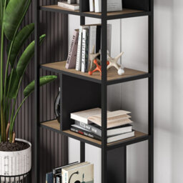 Decortie Modern Mini Bookcase 5-Tier Open Shelves Unit Metal Frames Room Divider Office Storage 58Cm(W)Cm Oak, Silky Grey Black - thumbnail 4